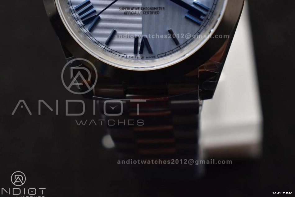 On President Steel Trendsetting Bracelet 40 A3255 GMF 703 V Dial Weighted Markers Tungsten Roman DayDate 904L Blue 0826